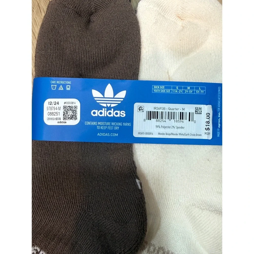 Adidas Originals Trefoil Quarter Socks 6 Pair Pack Youth Medium‎ 2Y-5Y Neutral
